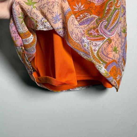 1. State Womens Halter Blouse M Orange Pink Paisley Lined Office Brunch Feminine - Picture 6 of 9